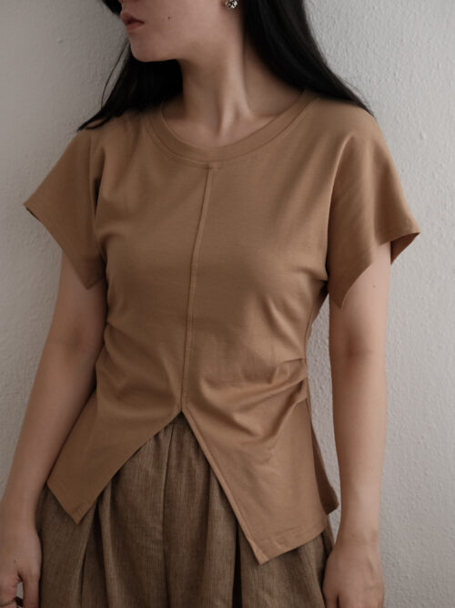 Gathered Waist Cotton Tee in Brown
