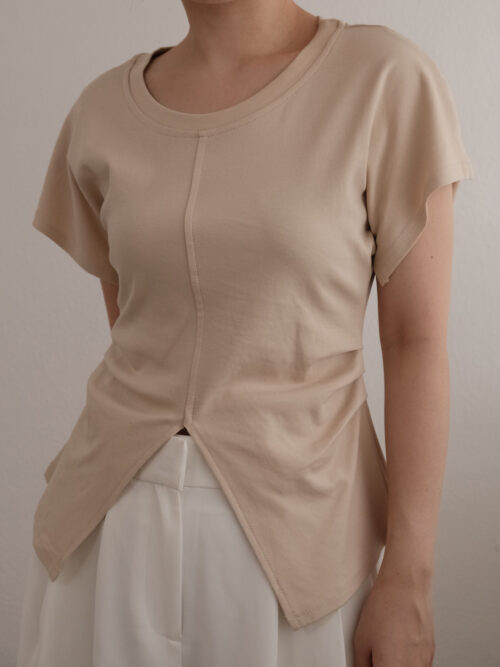 Gathered Waist Cotton Tee in Beige