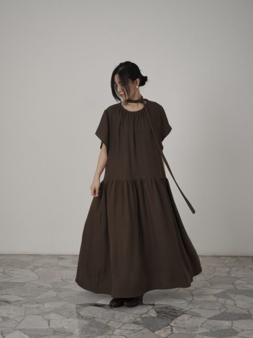 Breeze Drop Waist Dress in Taupe Brown