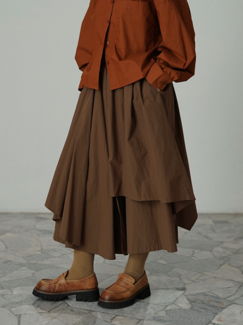 Asymmetrical Skirt Pants in Brown