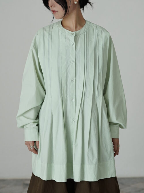 Pleat Long Sleeve Tunic in Soft Green