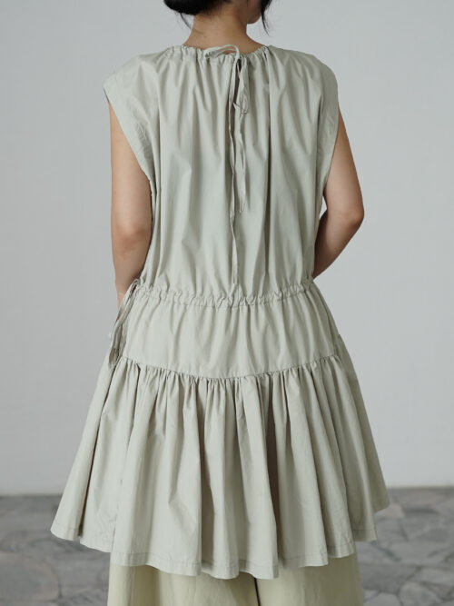 Sleeveless Drawstring Tunic Dress in Light Sage
