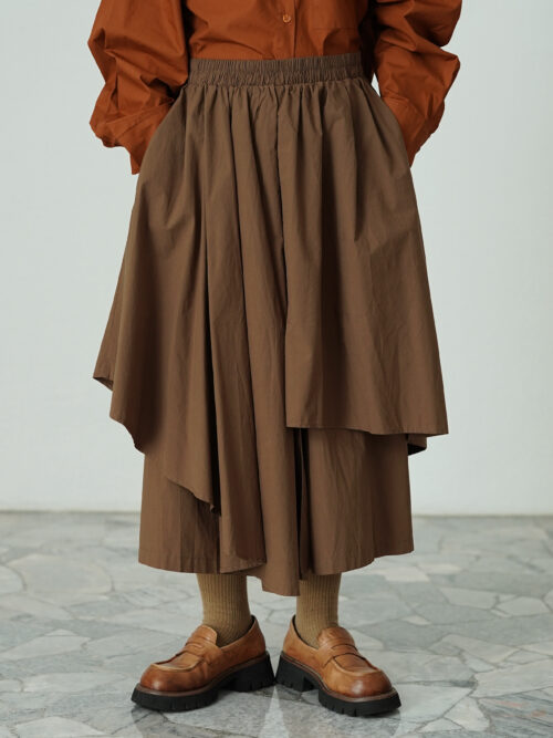 Asymmetrical Skirt Pants in Brown