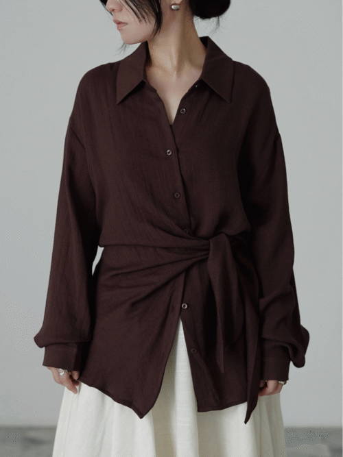 Side Tie Shirt in Dark Plum