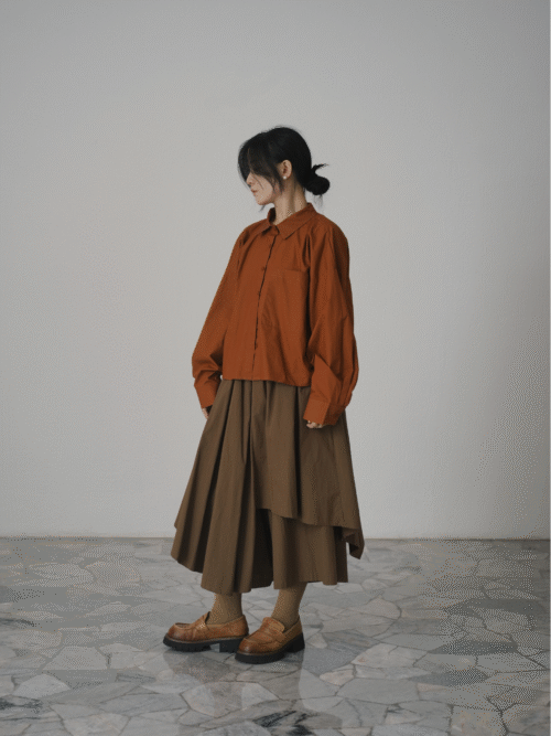 Bubble Hem Crop Shirt Brick